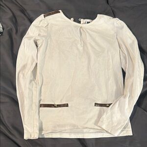 Janie and Jack Cream Long Sleeve Top with Brown Details